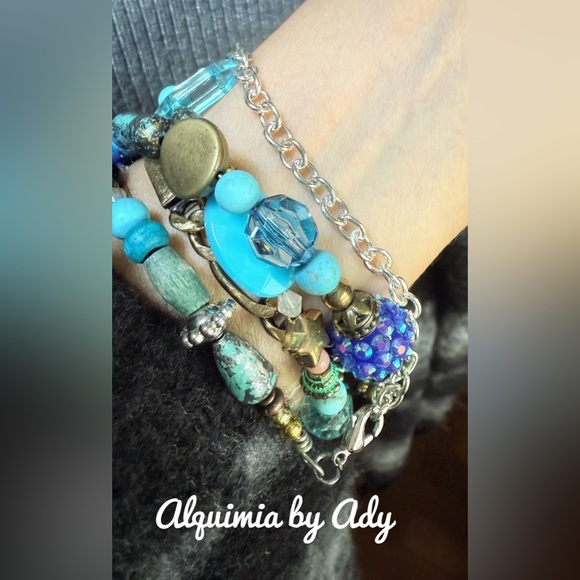 Sleeping beauty turquoise silver bohemian layered bracelet - Picture 3 of 3